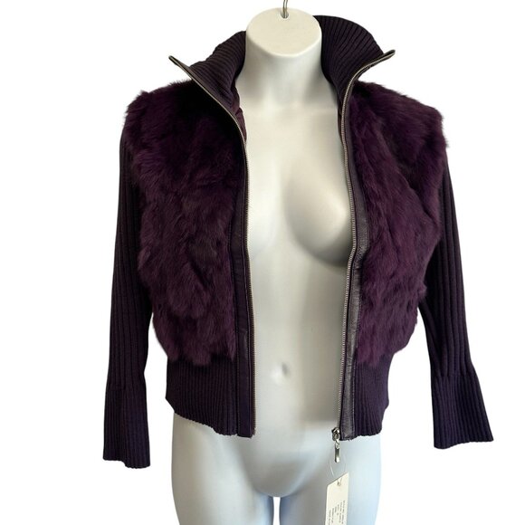 RARE NWT Purple Dyed Genuine Rabbit Fur Jacket Size M Che-Bella Vintage Y2K NOS - Picture 4 of 13